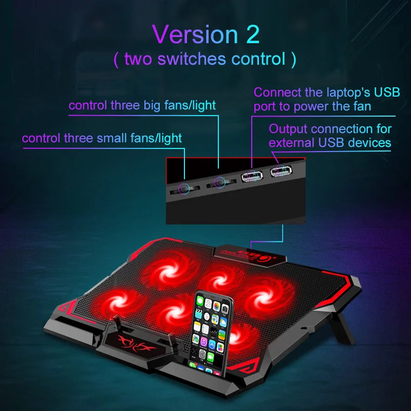 17Inch Gaming Laptop Cooler Six Fan Led Screen Two USB Port 2600RPM Laptop Cooling Pad Notebook Stand for Laptop