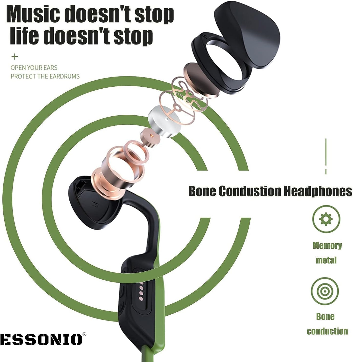 Bone Conduction Headphones Open Ear Headphones Bluetooth IPX8 Waterproof Headphones for Swimming Headphones with Microphone Underwater Swimming Diving Running for Sports (Black)