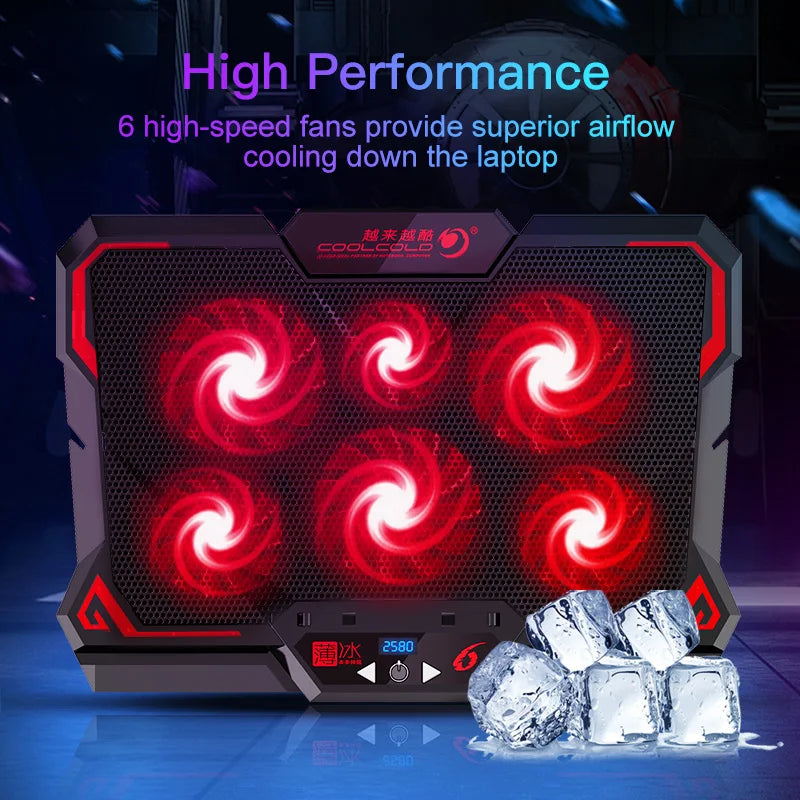17Inch Gaming Laptop Cooler Six Fan Led Screen Two USB Port 2600RPM Laptop Cooling Pad Notebook Stand for Laptop